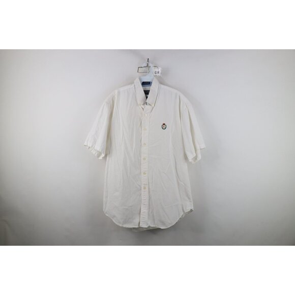 Vtg 90s Chaps Ralph Lauren Mens L Crest Short Sleeve Collared Button Down Shirt - Picture 1 of 12